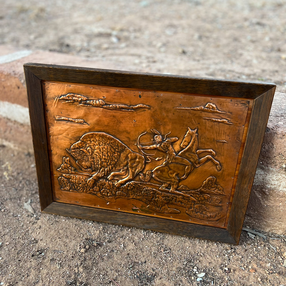 Vintage Copper Art Relief - Native American & Buffalo